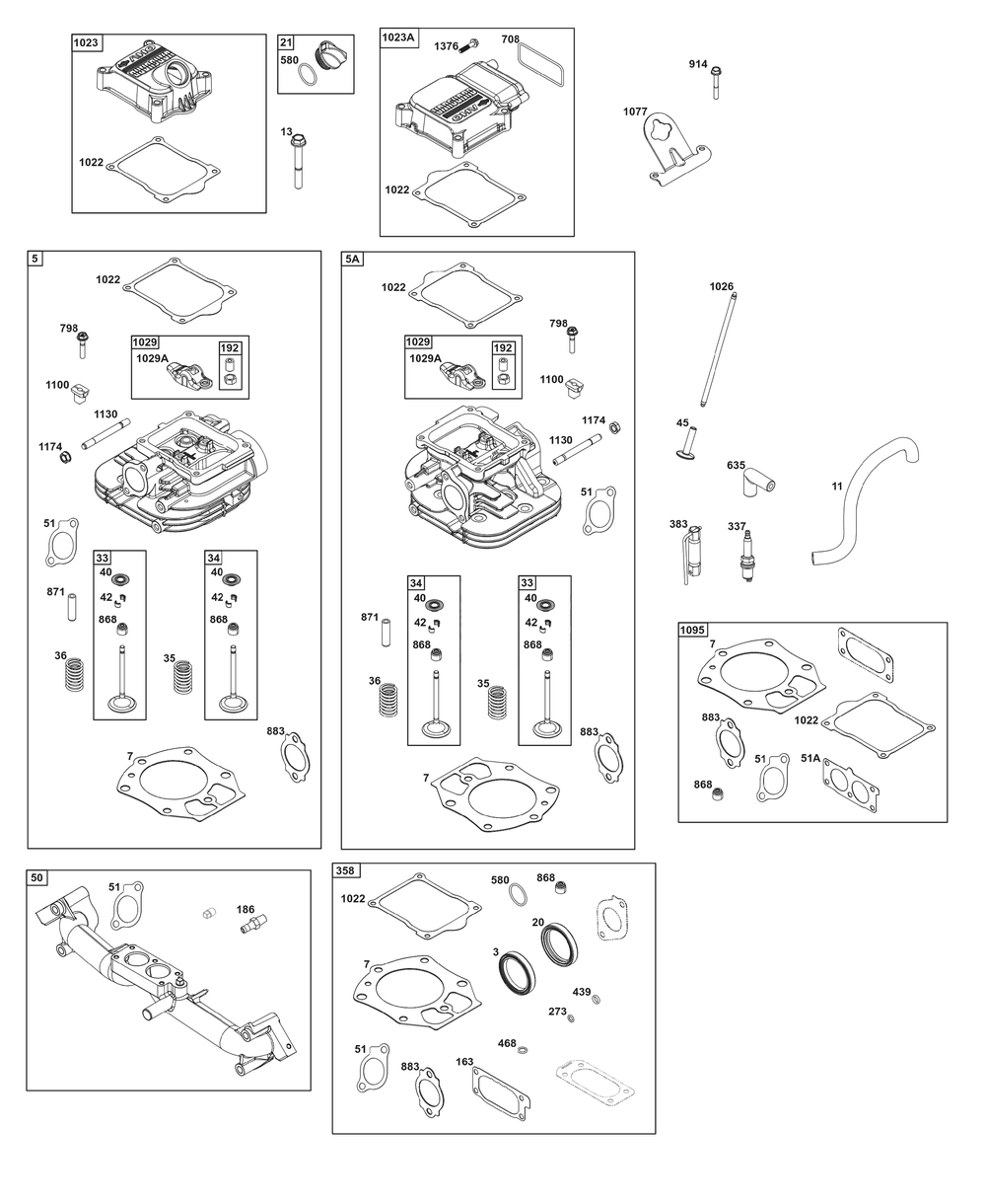 Cylinder Head Group Diagram and Parts List for 540477-0129-B5 400000 - 699999 Briggs and Stratton Engine